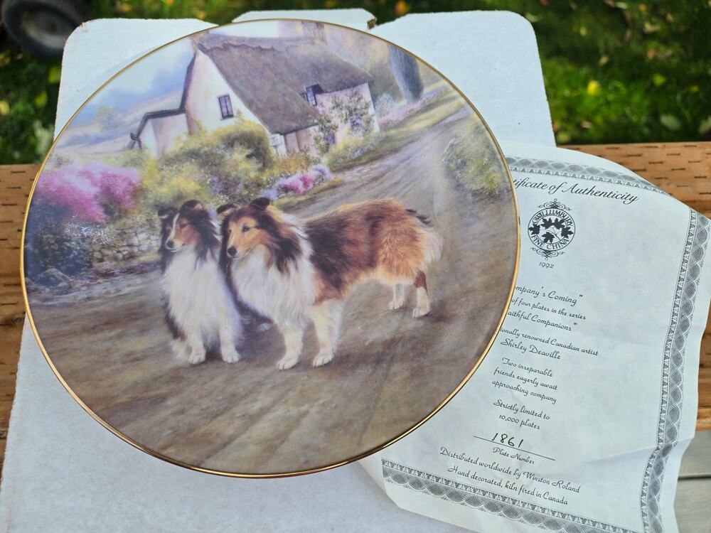 Vintage Shirley Deaville "Company's Coming" Collector Plate Sheltie Dogs COA Box